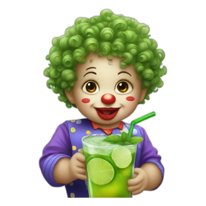 baby clown with curly hair drinking mojito sticker