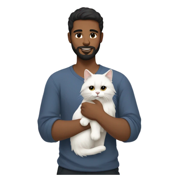 a man with black short hair and beard holding a white siberian cat sticker
