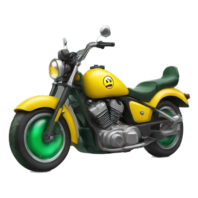 Yellow happy emoji with a green motorcycle helmet sticker