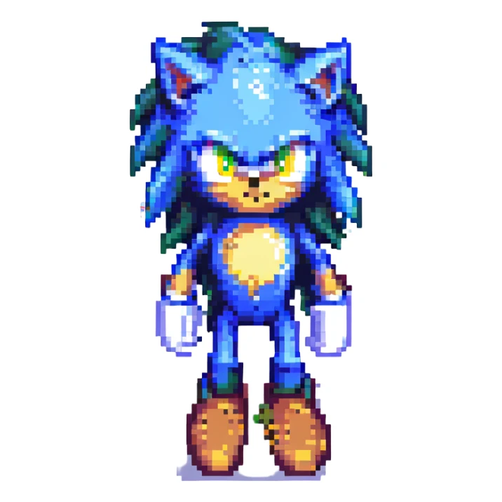 Change Sonic's eyes to yellow, keep pixel art style, no background sticker