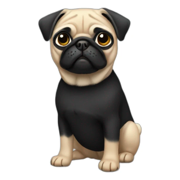 pug wearing a black t-shirt sticker