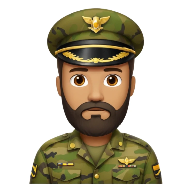 Bearded man in camouflage uniform, stern look.






























 sticker