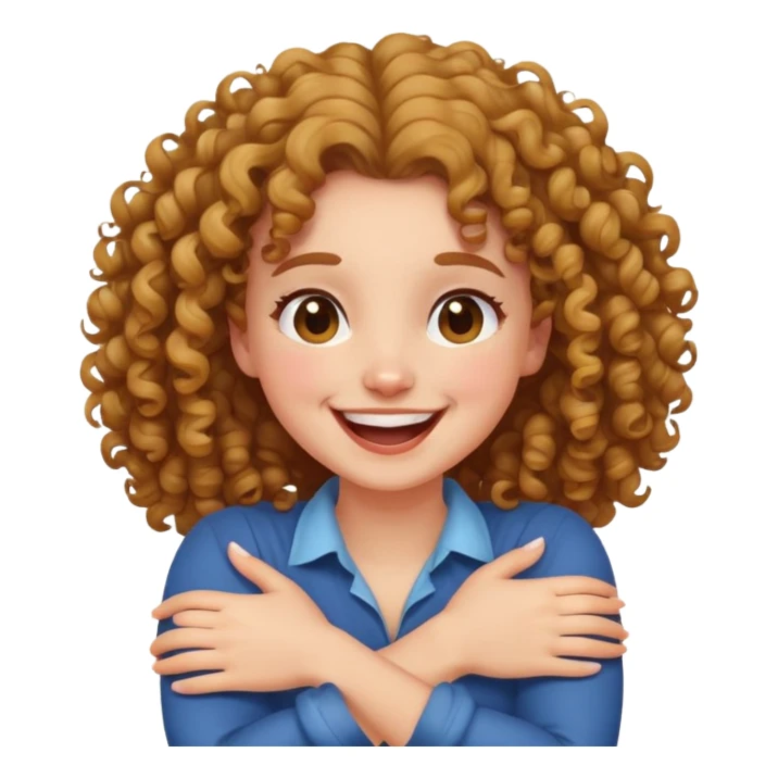 Curly hair girl with arms cross holding neck laughing sticker