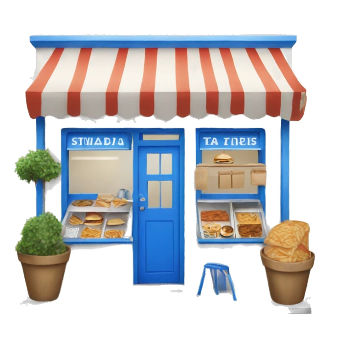 Greek street food shop with blue and white  sticker