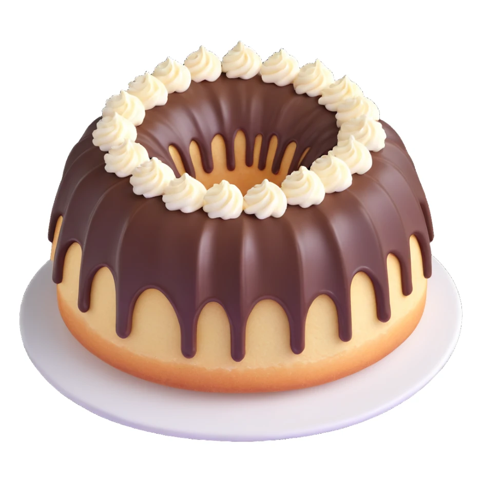 vanilla bundt cake with chocolate frosting and white sprinkles sticker