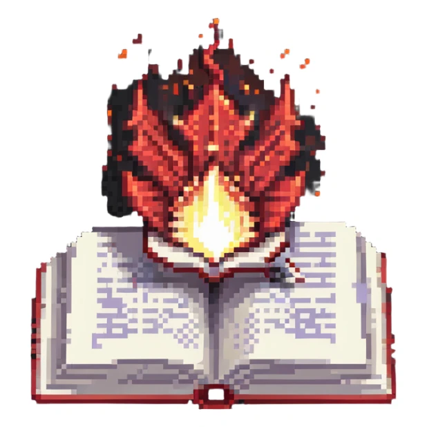 red cursed book with an open page and a bright magical aura sticker