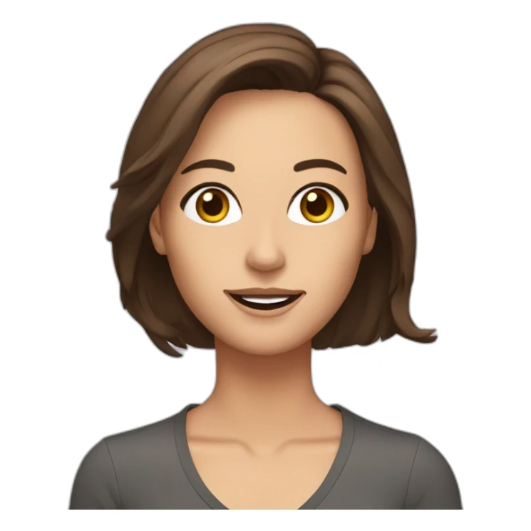 a presenter with shoulder-length brown hair and brown eyes sticker