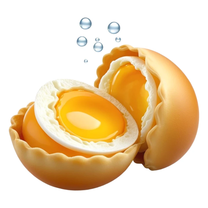 3D rendered authentic Hong Kong egg puffs (港式鸡蛋仔) being pulled apart showing stretchy interior, golden color, hyper-realistic egg-shaped bubbles, glossy surface, detailed texture sticker