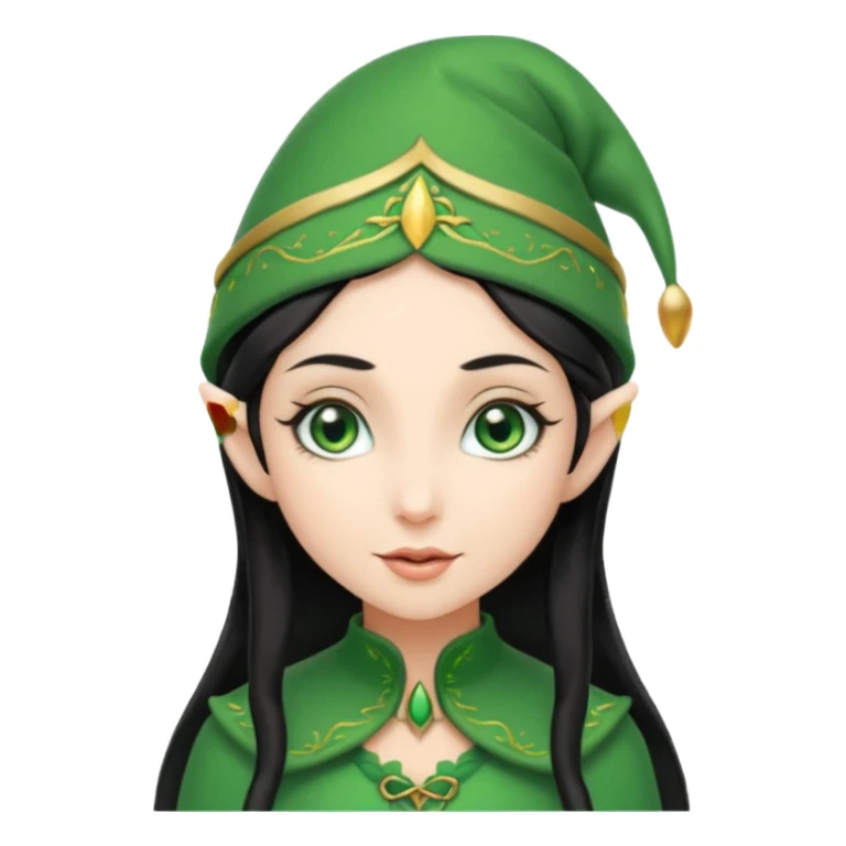 elf girl with elf hat, black hair sticker