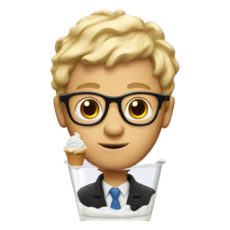 A blonde man with glasses inside of a sundae sticker