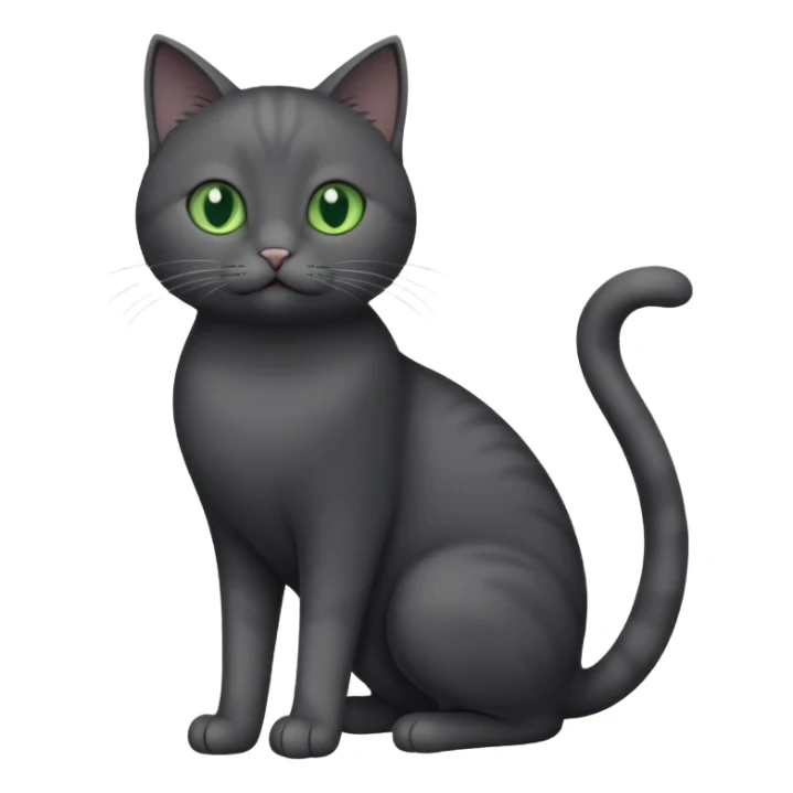 full body gorgeous solid dark grey cat with green eyes, white paws and white whiskers playing sticker
