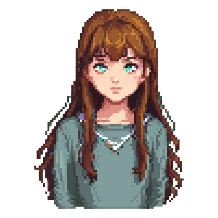 chica de cabello largo castaño con flequillo sticker