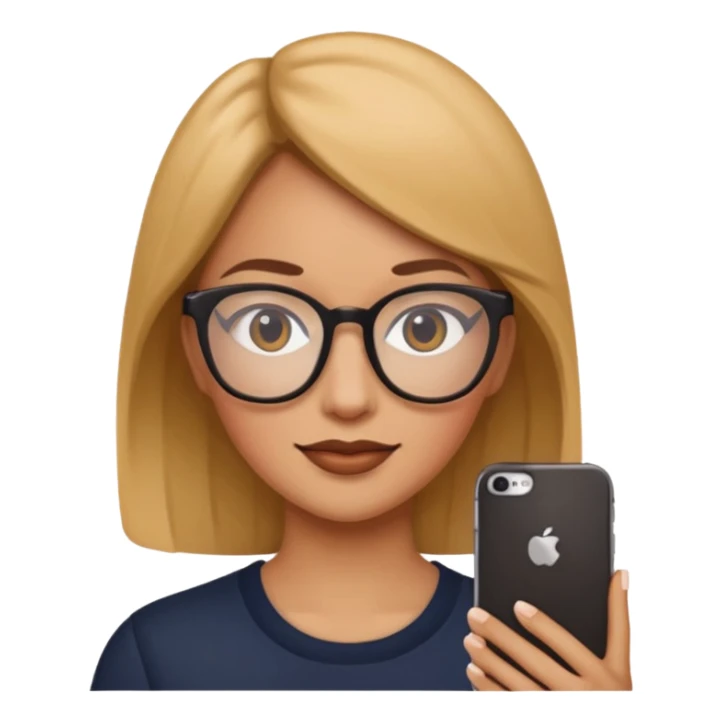 woman wearing glasses, simple and warm feeling, iPhone emoji style sticker