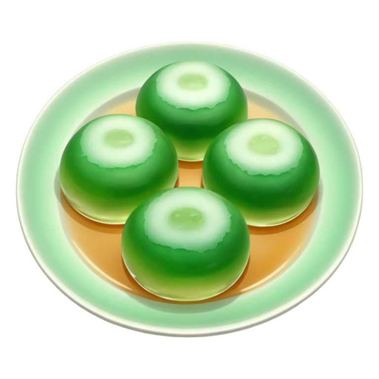 four green spherical warabi mochi on the plate sticker