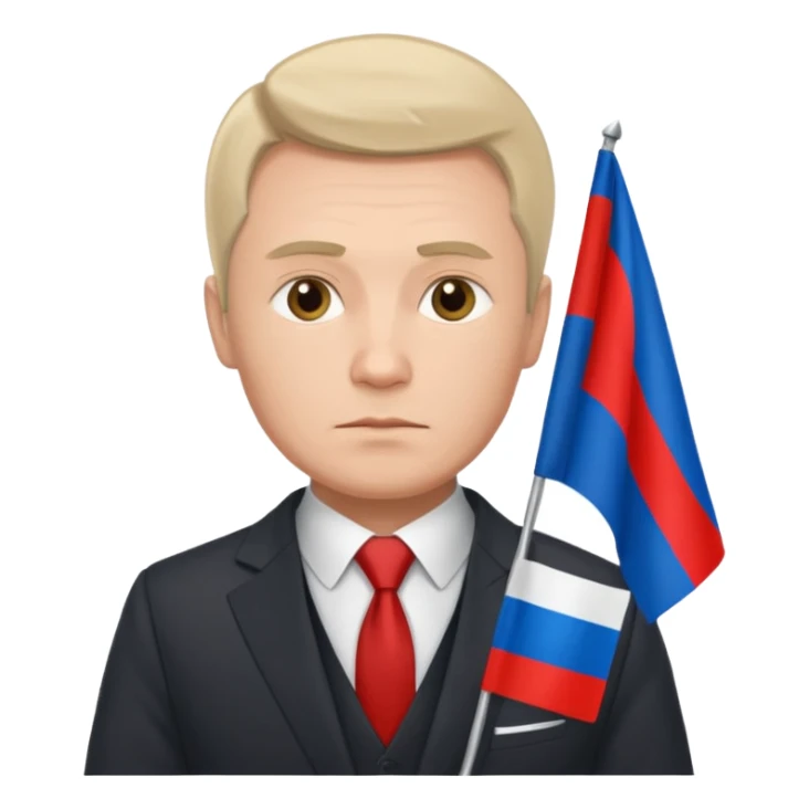 a Russian man in a suit with a flag in his hand sticker