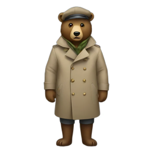 Bear in a trench coat and beret hat at a door sticker