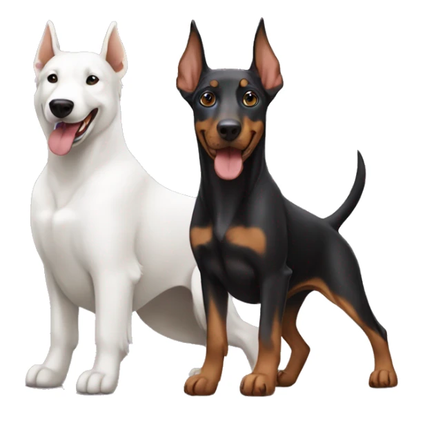 Doberman dog and Samoyed dog playing together sticker