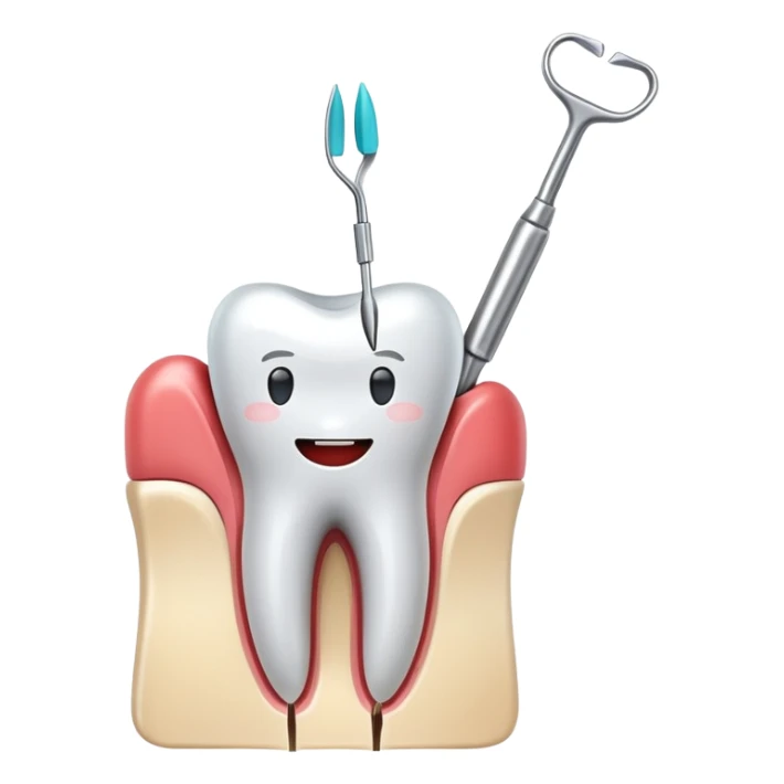 tooth with dental tools performing a root canal treatment, simple and clear sticker