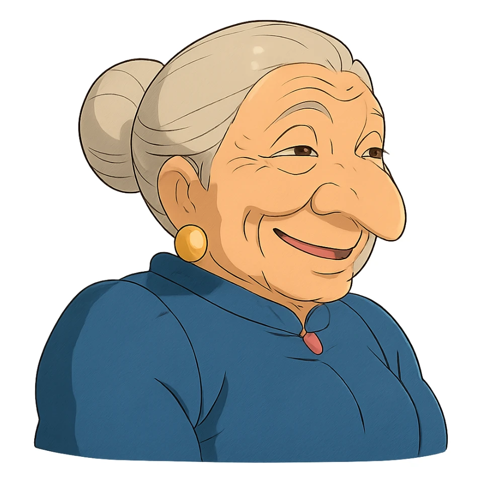 older woman with a big nose, smiling sticker