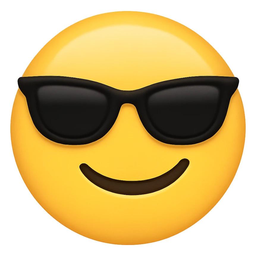 slay emoji, sunglasses and smirk, bold and stylish, no background sticker