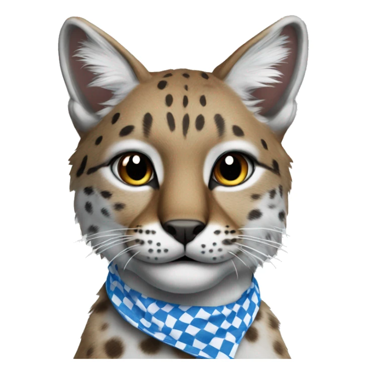 bobcat wearing blue and white checkered bandana around its neck sticker