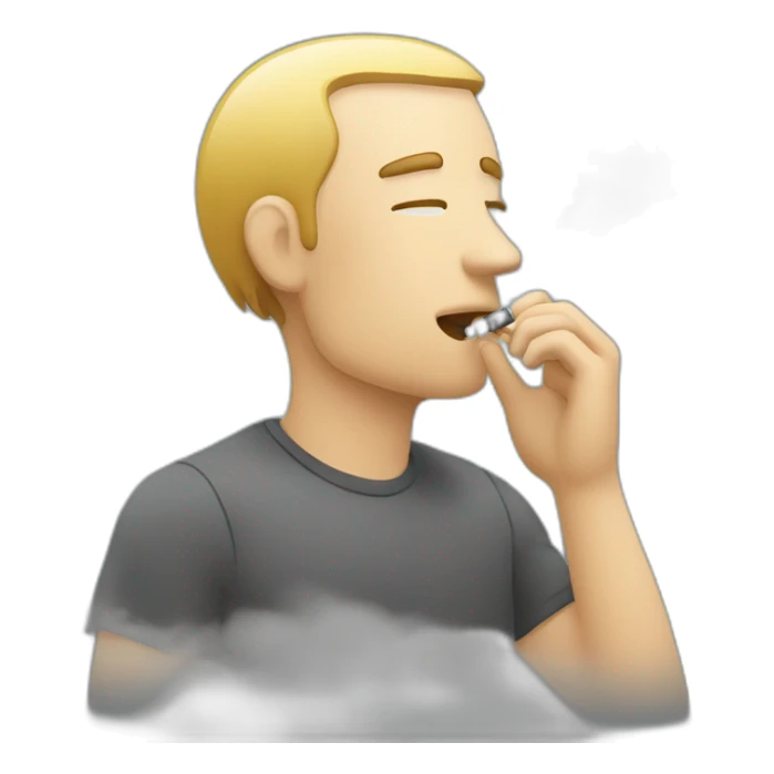 a man inhales and exhales vapor through an electronic cigarette sticker