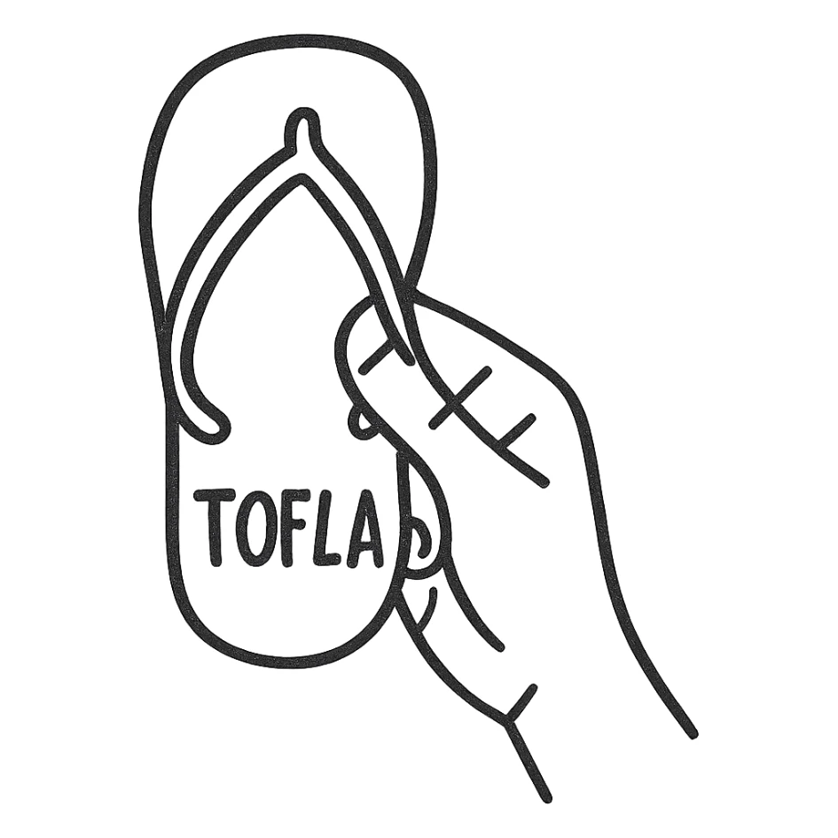 Add the text 'Tofla' on the icon in a hand-drawn style with transparent background. sticker