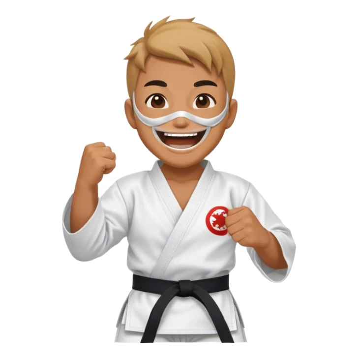 Minimal emoji of masked fighter laughing, wearing karate gi sticker