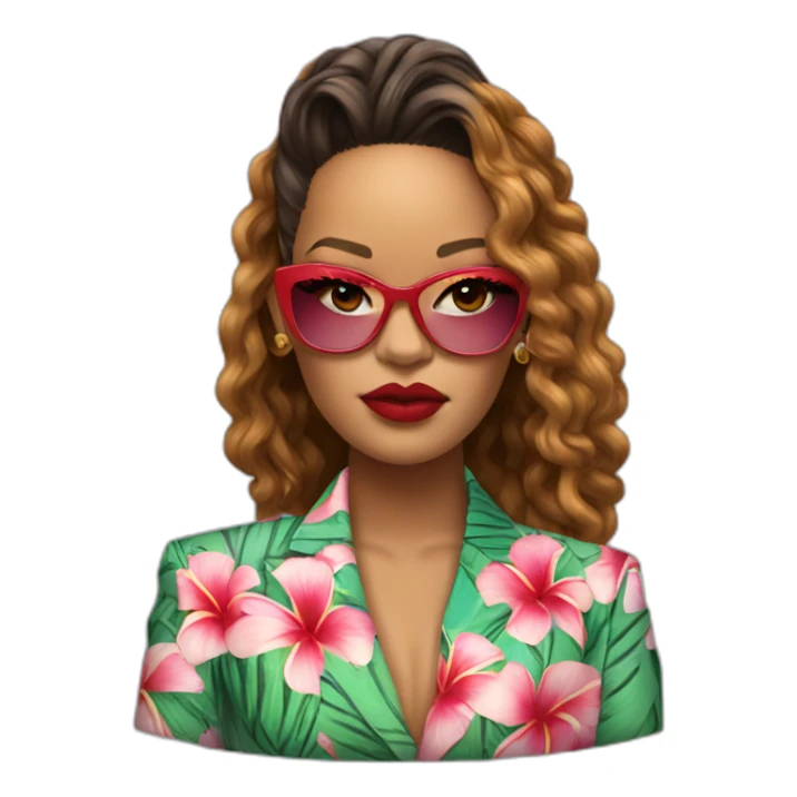 rihanna wearing a hawaii suit hyperrealistic sticker