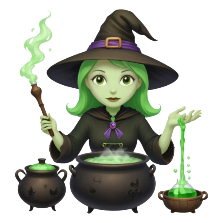 green witch cooking potion sticker