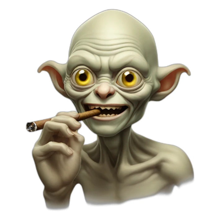 lord of the ring's gollum smoking a cigar smiling sticker