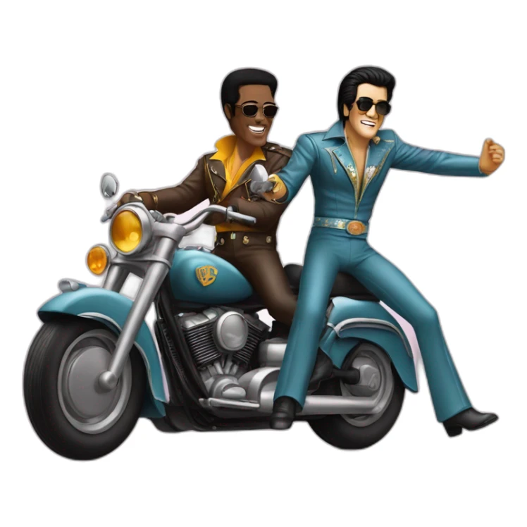 elvis presley and pele riding a mortocycle together sticker