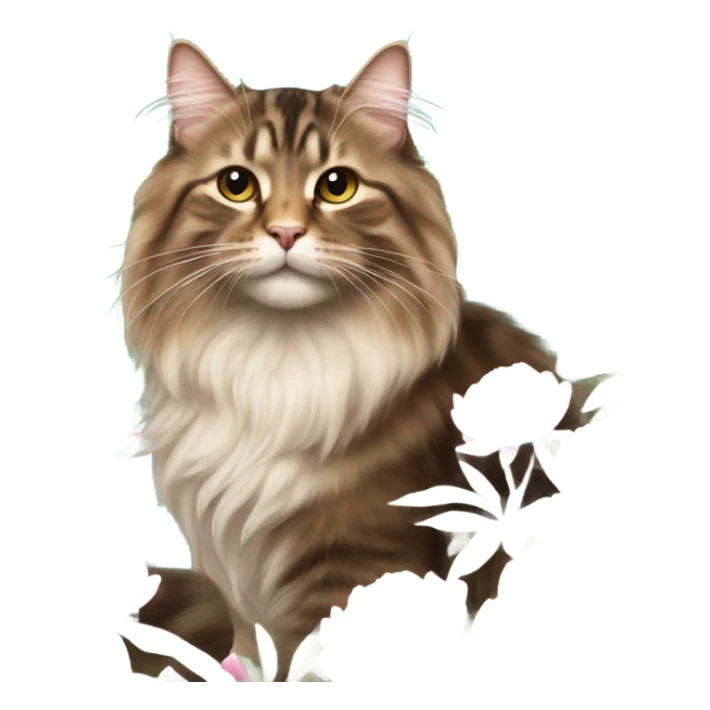 a long haired tabby in a field of peonies  sticker