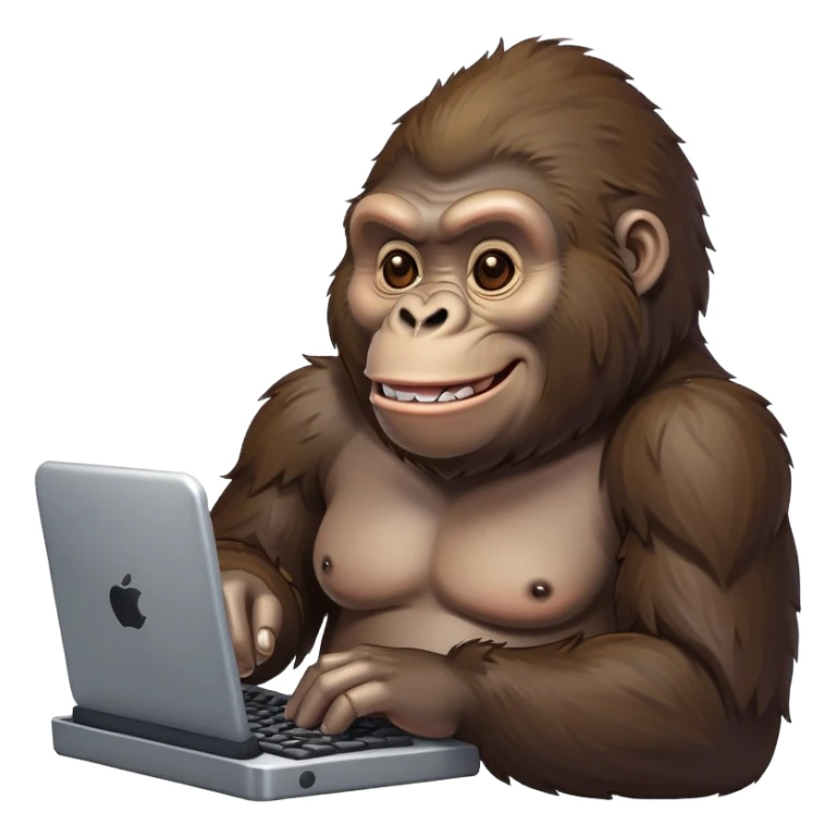 happy smiling gorilla ape typing on a keyboard, texting sticker