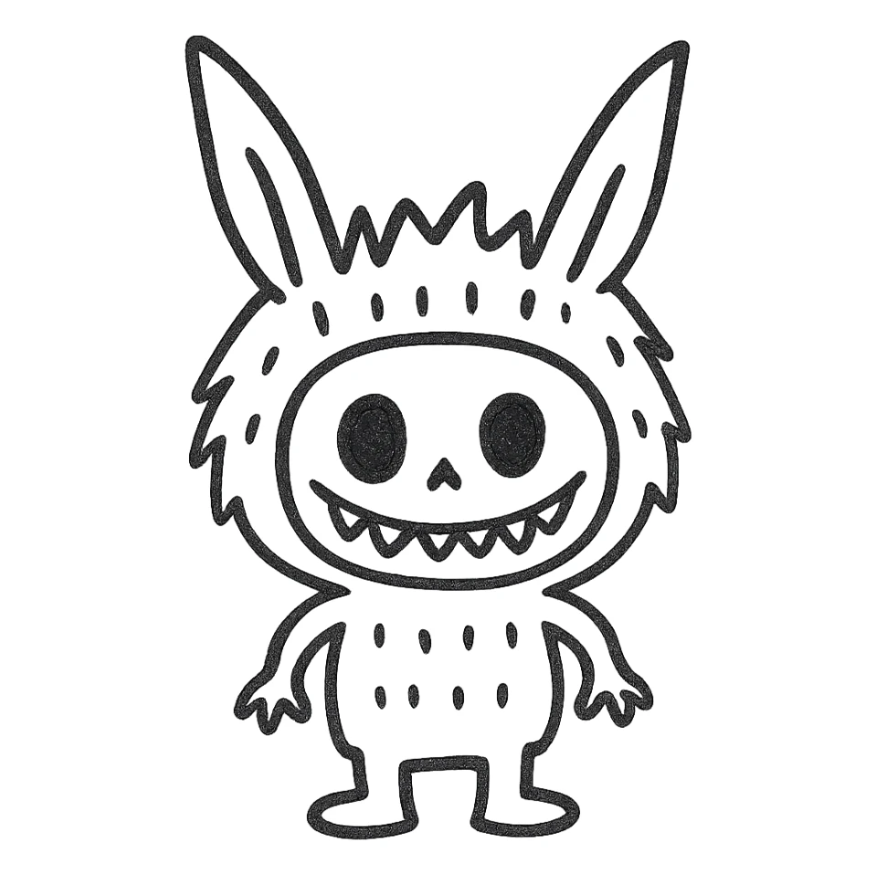Labubu character as a simple black outlined icon, no fill, minimal details sticker