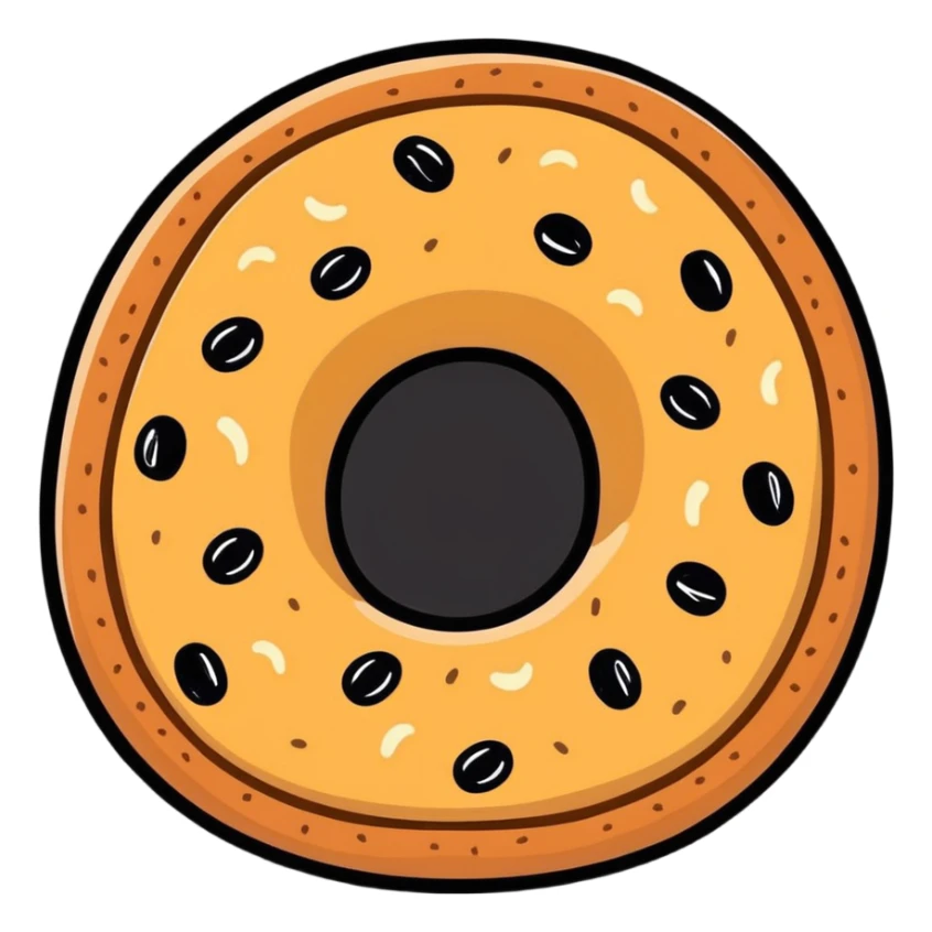 stylized cartoon simit, round bread with sesame seeds, cheerful, simple sticker