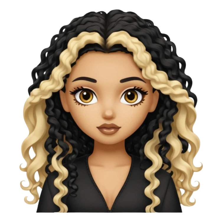 split dye leftside blonde rightside black long curly hair, pretty bratz Saudi baddie sticker