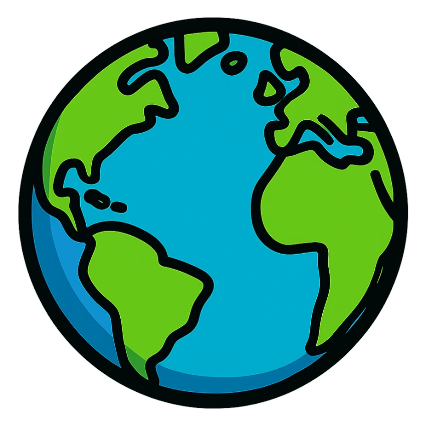 cartoonish planet earth sphere with bright colors, no background sticker