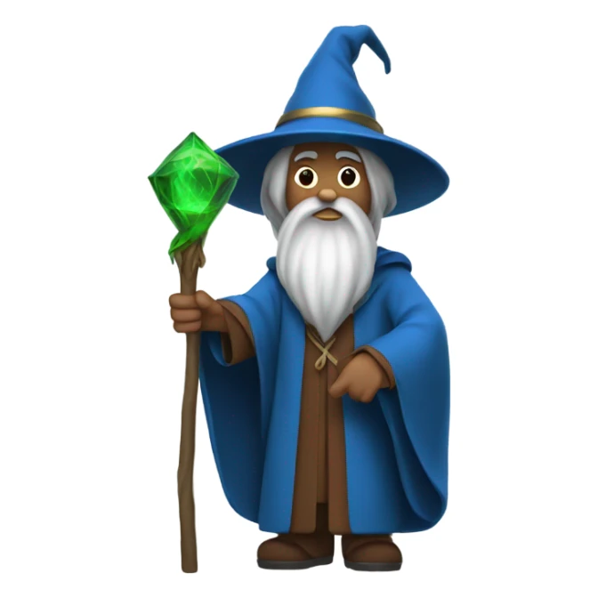 wizard in blue robe and brown hat with green staff sticker