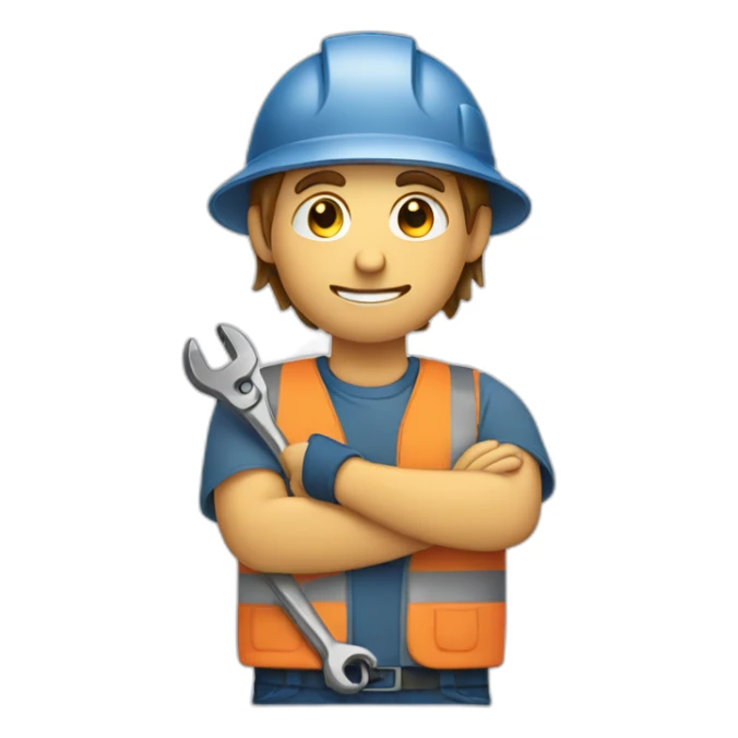 Worker man working with a wrench in his hand and in work clothes sticker