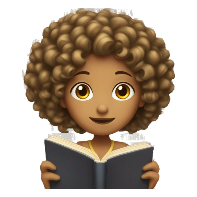 Girl with curly hair reading a book sticker