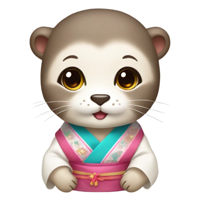 a baby otter face wearing traditional korean hanbok sticker