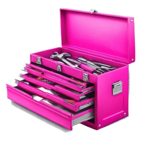 Realistic metallic hot pink tool box with top open and tools inside of it isolated.  sticker