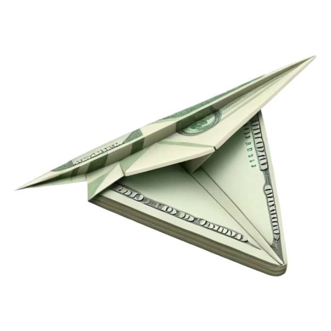 Paper plane made of money side view sticker