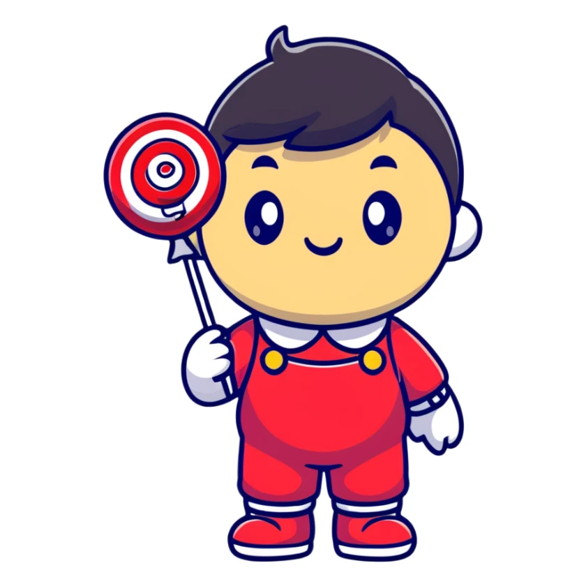 happy Monchichi character with a big lollipop sticker