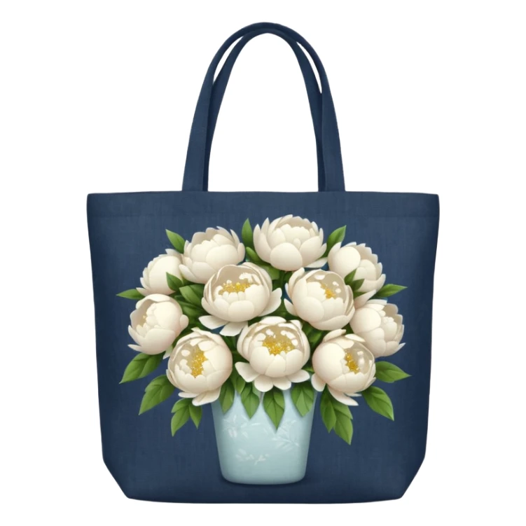 canvas tote bag filled with white peonies and gypsophila sticker