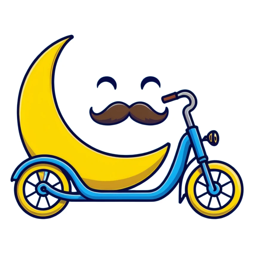 yellow crescent moon with a fancy handlebar mustache and cute smiling face sticker