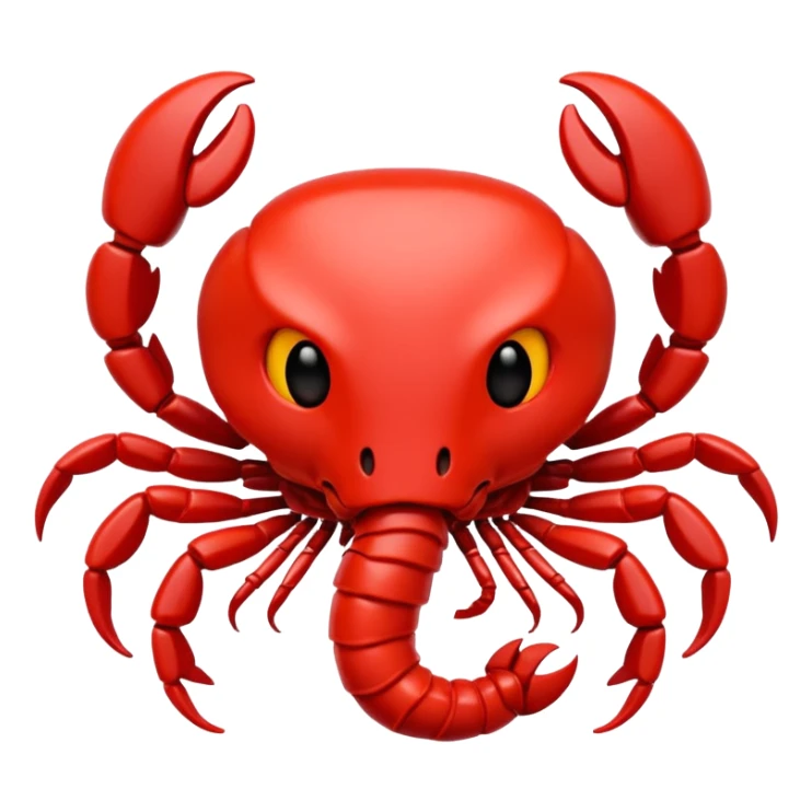 A 3D cartoon Scorpio zodiac sign in red, glossy texture, simple background, Memoji-style rendering. sticker