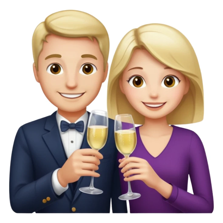 man and girl toasting with sparkling wine, smiling sticker