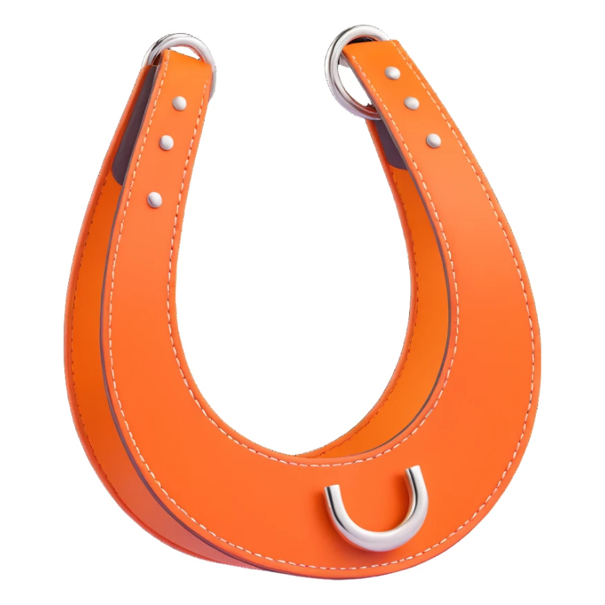 horseshoe, 3D, Hermès orange leather, silver studs, luxury, no text sticker